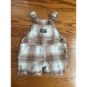 OshKosh Bgosh Baby Boys Plaid Shortall Overalls Brown Orange 3-6 Months